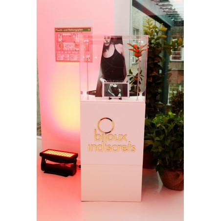 Socle blanc, 50 x 50 x 100 (lxLxh) avec cloche 50 x 50 x 50 cm et 2x LED